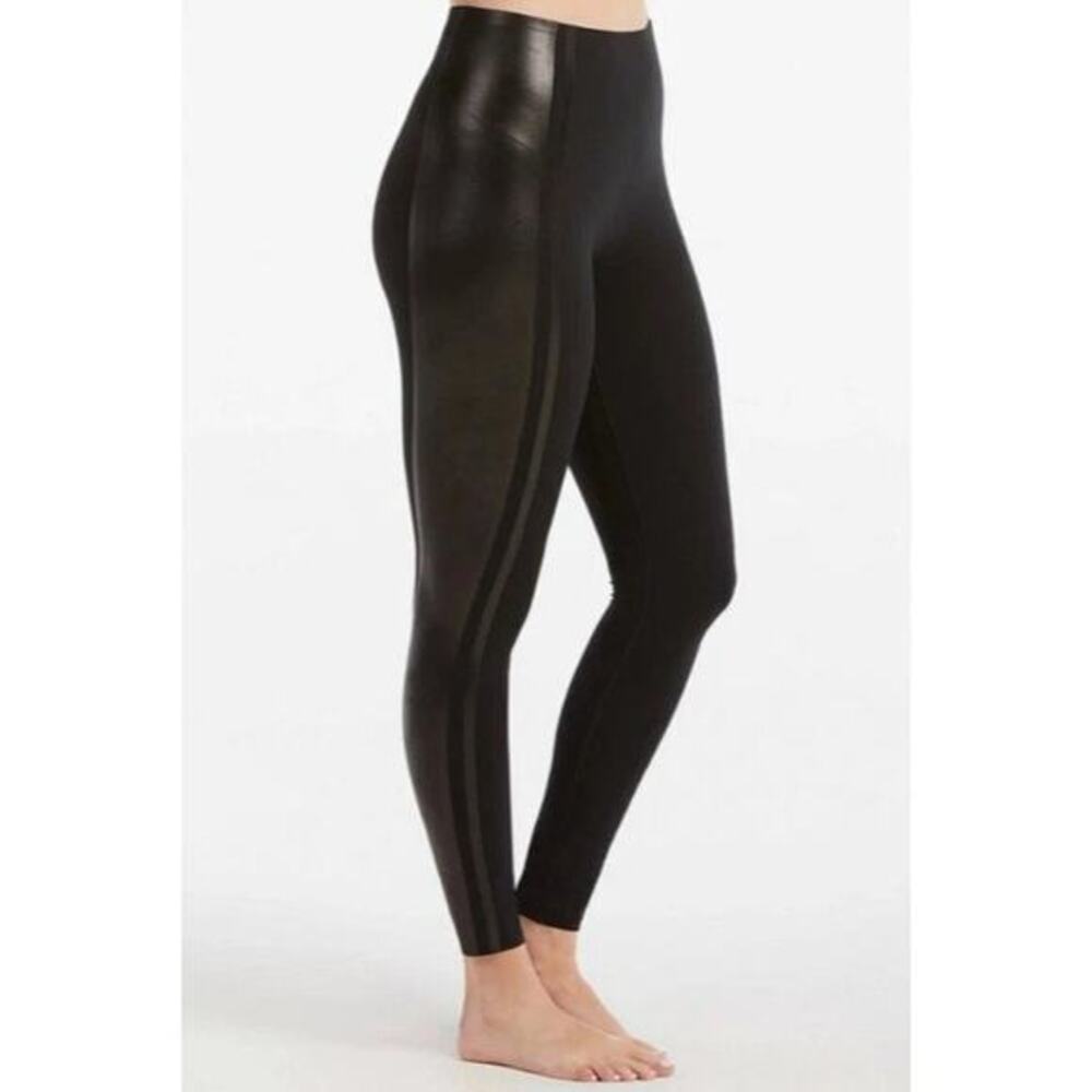 SPANX by Sara Blakely‎ Leggings Gloss Side Stripes Women’s Size Large Black